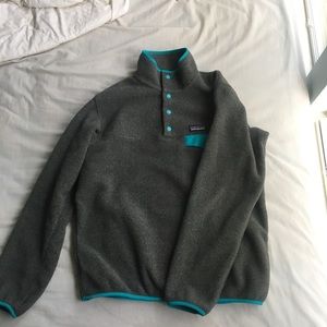 Gray and Blue Patagonia Snap-T Fleece Pullover MED